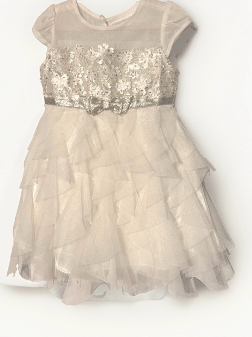 Jona Michelle Girls Ivory & Gold Tiered Tulle Formal Party Dress - Size 3T